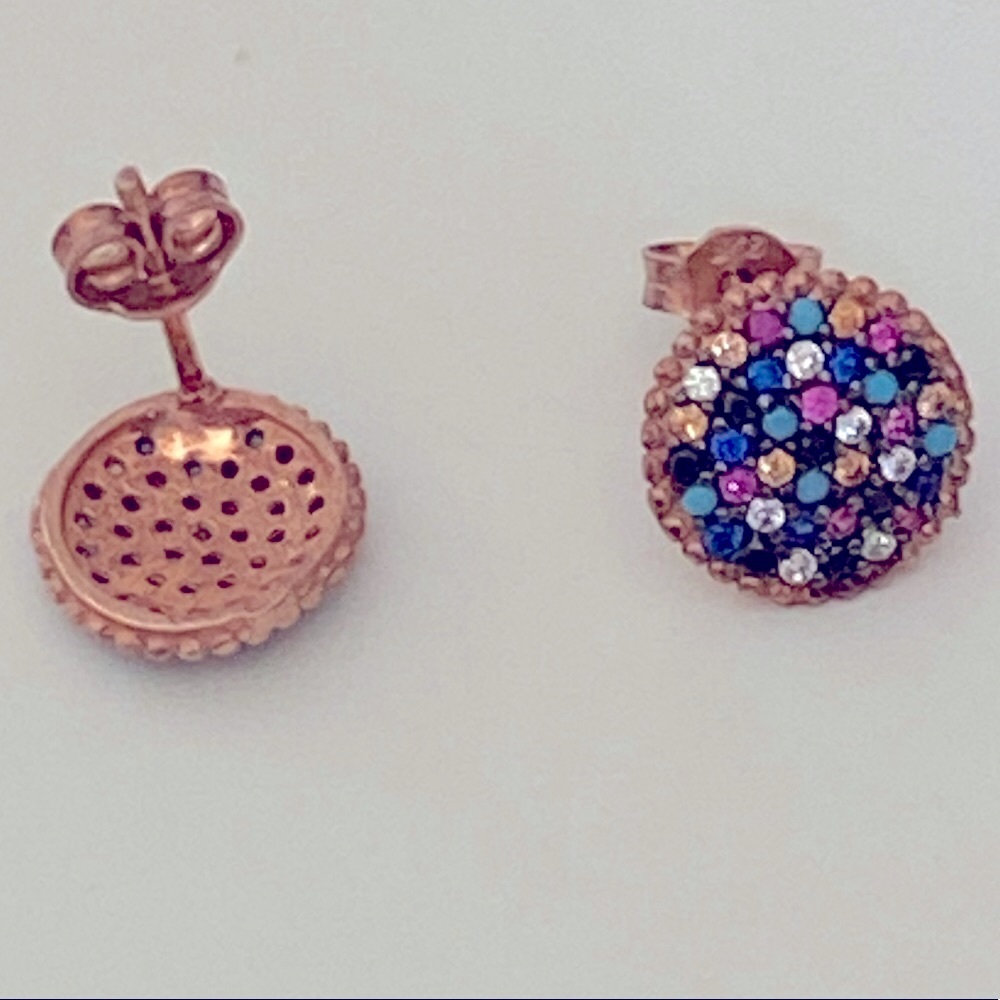 925 Silver round cz and turquoise stones post earrings 14k rose gold plated